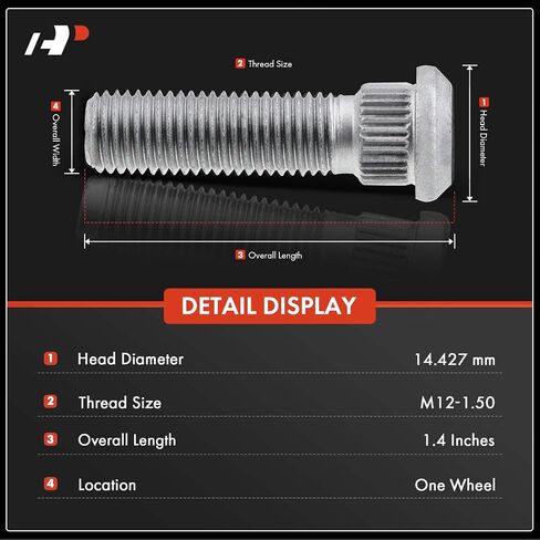 مسامير عجلة A-Premium M12-1.50 متوافقة مع دودج جراند كارافان كاليبر جورني جيب كومباس باتريوت كرايسلر تاون آند كانتري 200 سيبرينغ مجموعة 5 قطع in Kuwait