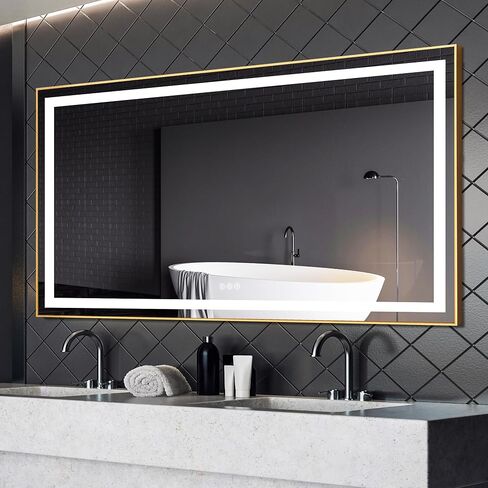 LifeSky Framed LED Bathroom Mirror - 60x36 inch Dimmable Anti Fog Large Lighted Bathroom Mirrors - Wall Mounted Front Lit LED Vanity Mirror Gold Frame in Saudi Arabia
