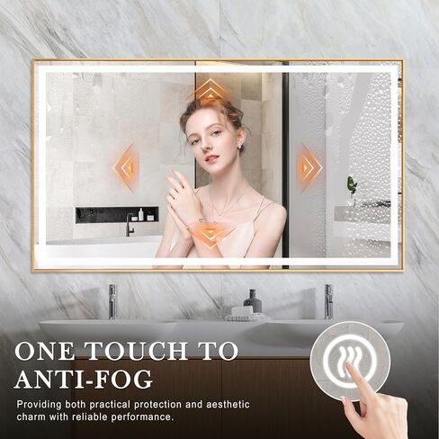 LifeSky Framed LED Bathroom Mirror - 60x36 inch Dimmable Anti Fog Large Lighted Bathroom Mirrors - Wall Mounted Front Lit LED Vanity Mirror Gold Frame in Saudi Arabia