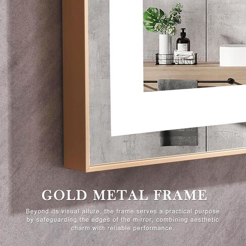 LifeSky Framed LED Bathroom Mirror - 60x36 inch Dimmable Anti Fog Large Lighted Bathroom Mirrors - Wall Mounted Front Lit LED Vanity Mirror Gold Frame in Saudi Arabia