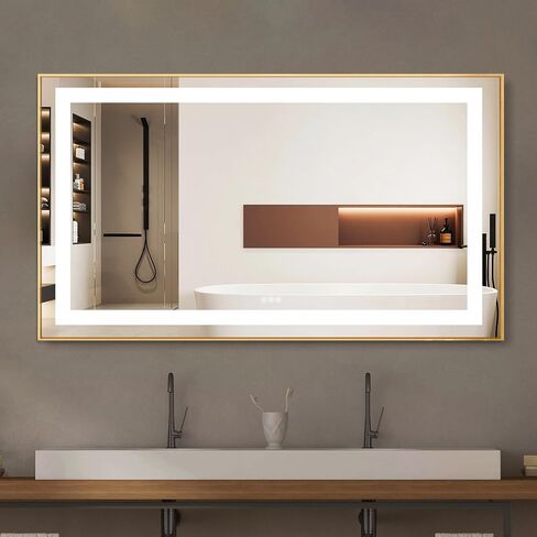LifeSky Framed LED Bathroom Mirror - 60x36 inch Dimmable Anti Fog Large Lighted Bathroom Mirrors - Wall Mounted Front Lit LED Vanity Mirror Gold Frame in Saudi Arabia