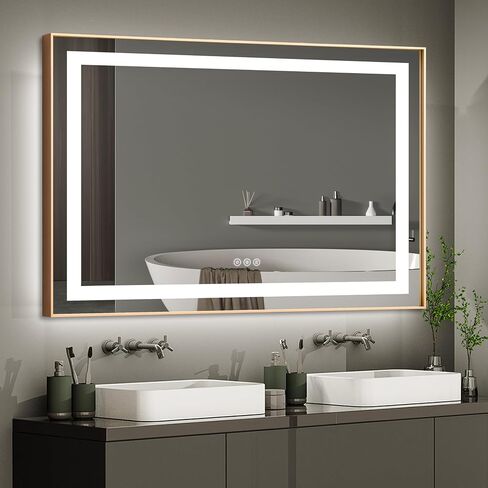 LifeSky Framed LED Bathroom Mirror - 60x36 inch Dimmable Anti Fog Large Lighted Bathroom Mirrors - Wall Mounted Front Lit LED Vanity Mirror Gold Frame in Saudi Arabia