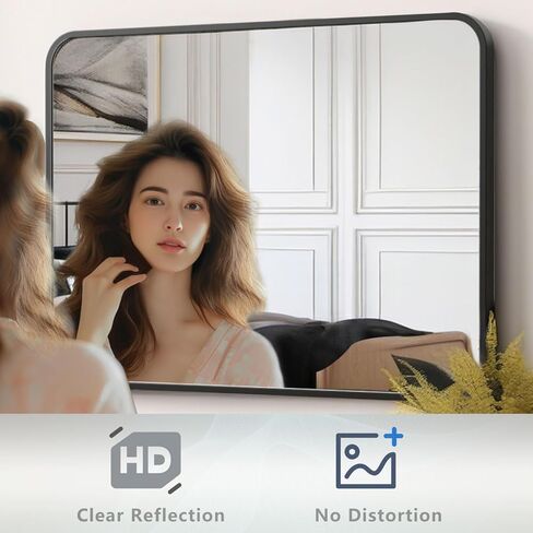 18"x24" Bathroom Mirrors for Over Sink, Black Rectangle Mirror, Rectangular Wall-Mounted Mirrors, Framed Mirror for Wall, Bathroom Vanity Mirror, Black Modern Mirror for Entryway, Fireplace in Saudi Arabia