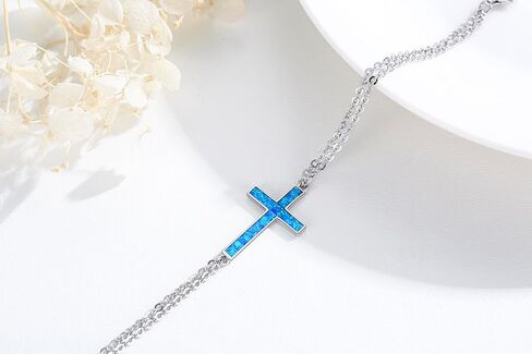 سوار متقاطع من الفضة الإسترليني عيار 925، سوار أوبال متقاطع، مجوهرات دينية، هدايا متقاطعة للرجال والنساء in Kuwait