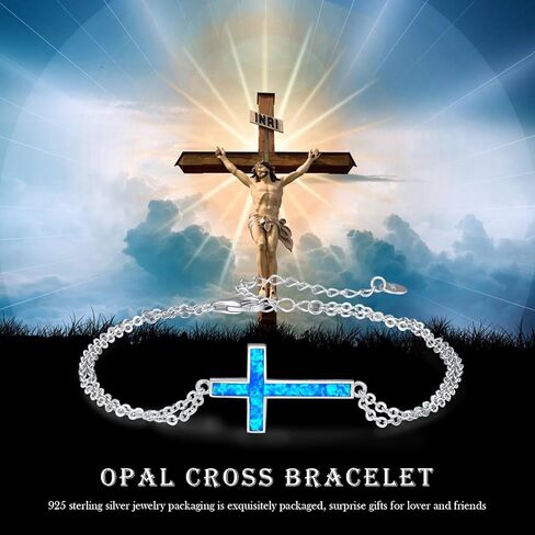 سوار متقاطع من الفضة الإسترليني عيار 925، سوار أوبال متقاطع، مجوهرات دينية، هدايا متقاطعة للرجال والنساء in Kuwait