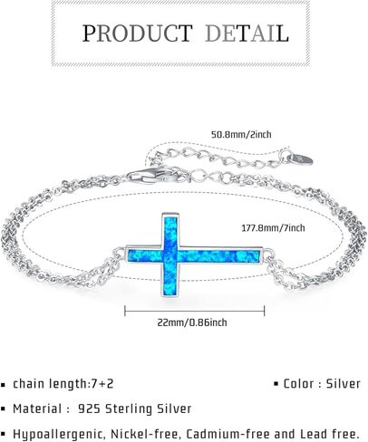 سوار متقاطع من الفضة الإسترليني عيار 925، سوار أوبال متقاطع، مجوهرات دينية، هدايا متقاطعة للرجال والنساء in Kuwait