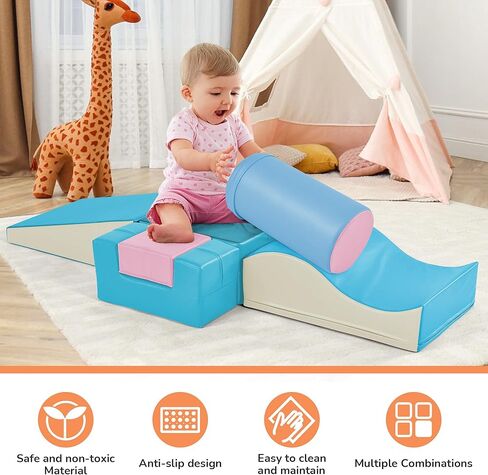 مجموعة لعب التسلق والزحف الإسفنجية من ميراكس 6 في 1، منطقة ناعمة داخلية للأطفال وهيكل لعب نشط للمبتدئين، متعدد الألوان-1 in Kuwait
