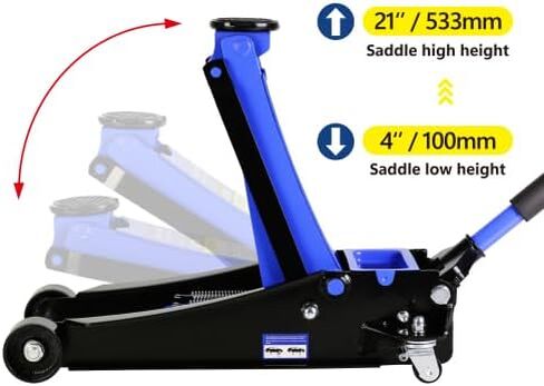 2.5T(5000 lb) Low Profile Floor Jack, Steel Racing Floor Jack with Dual Pistons Quick Lift Pump, Hydraulic Floor Jack for Garage Workshop Lifting Cars Light Van, Lifting Range 3.5"-19.5" in Saudi Arabia