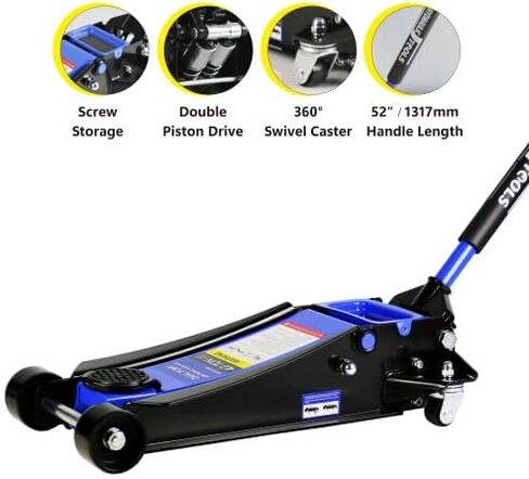 2.5T(5000 lb) Low Profile Floor Jack, Steel Racing Floor Jack with Dual Pistons Quick Lift Pump, Hydraulic Floor Jack for Garage Workshop Lifting Cars Light Van, Lifting Range 3.5"-19.5" in Saudi Arabia