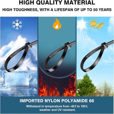 Cable Zip Ties,480 Pack Black Assorted Sizes 10+8+6+4 Inch,Multi-Purpose Self-Locking Nylon Cable Cord Management,Plastic Wire Ties, Black Cable Ties, UV Resistant Wire Ties in Kuwait