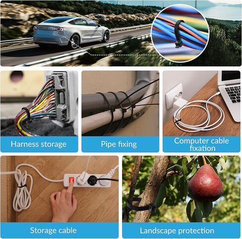 Cable Zip Ties,480 Pack Black Assorted Sizes 10+8+6+4 Inch,Multi-Purpose Self-Locking Nylon Cable Cord Management,Plastic Wire Ties, Black Cable Ties, UV Resistant Wire Ties in Kuwait