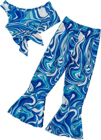 OYOANGLE Girl's 2 Piece Outfits One Shoulder Crop Top and Bootcut Flare Leg Pants Set in Saudi Arabia
