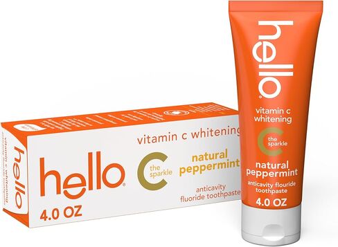 معجون أسنان مبيض بفيتامين C مع الفلورايد، معجون أسنان لتبييض الأسنان للبالغين، يساعد على إنعاش التنفس ويزيل البقع السطحية، خالٍ من SLS، نكهة النعناع الطبيعية، أنبوب 4.0 أونصة in Kuwait