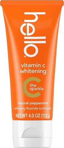 معجون أسنان مبيض بفيتامين C مع الفلورايد، معجون أسنان لتبييض الأسنان للبالغين، يساعد على إنعاش التنفس ويزيل البقع السطحية، خالٍ من SLS، نكهة النعناع الطبيعية، أنبوب 4.0 أونصة in Kuwait