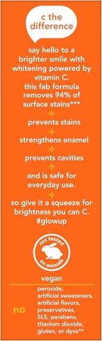معجون أسنان مبيض بفيتامين C مع الفلورايد، معجون أسنان لتبييض الأسنان للبالغين، يساعد على إنعاش التنفس ويزيل البقع السطحية، خالٍ من SLS، نكهة النعناع الطبيعية، أنبوب 4.0 أونصة in Kuwait