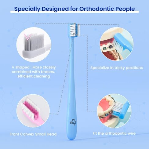 Y-Kelin 2IN1 Orthodontic Braces Toothbrush with interdental Brush in Kuwait