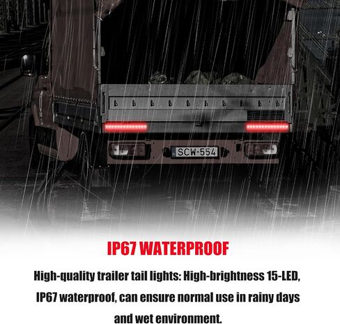 2pcs Amber 15LEDs Trailer Brake Tail Light Bar LED Trailer Lights Waterproof Stop Turn Signal Tail Lights Trailer Identification Light for Marine Boats Golf Truck Offroad in Saudi Arabia