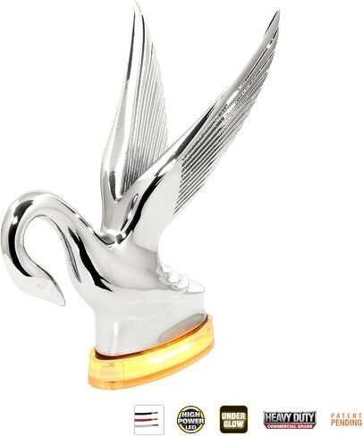 غطاء محرك السيارة GG Grand General 47990 من الكروم الكلاسيكي على شكل بجعة مزود بقاعدة توهج LED باللون الكهرمان/العنبر 6 in Kuwait