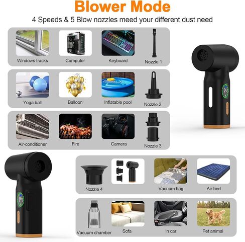 VNPONV Compressed Air Duster, 120000RPM Electric Air Duster & Vacuum Cleaner 2 in 1 Rechargeable 7600mAh Cordless, Keyboard and Computer Cleaner, Replaces Compressed Air Cans in Saudi Arabia