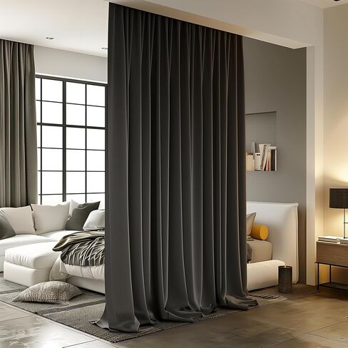 Room Divider Curtains for Ceiling Track Rod, 100% Blackout Ceiling Track Curtains with Hooks Noise Reduction Privacy Curtain for Wall Ceiling Mount Track, 8.3 ft Wide x 9 ft Tall, Black, 1 Panel in Saudi Arabia
