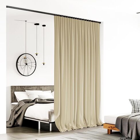 Room Divider Curtains for Ceiling Track Rod, 100% Blackout Ceiling Track Curtains with Hooks Noise Reduction Privacy Curtain for Wall Ceiling Mount Track, 8.3 ft Wide x 9 ft Tall, Black, 1 Panel in Saudi Arabia