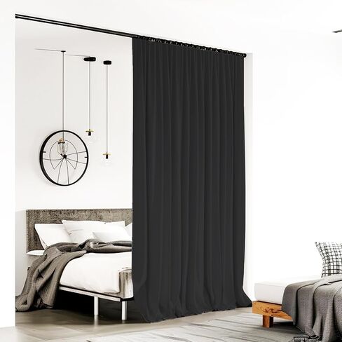 Room Divider Curtains for Ceiling Track Rod, 100% Blackout Ceiling Track Curtains with Hooks Noise Reduction Privacy Curtain for Wall Ceiling Mount Track, 8.3 ft Wide x 9 ft Tall, Black, 1 Panel in Saudi Arabia