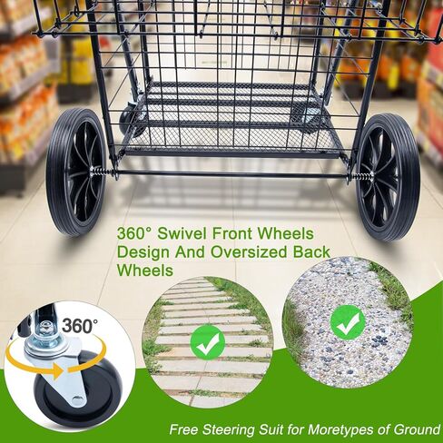 عربة تسوق قابلة للطي، عربة بقالة على عجلات قابلة للطي، عربات تسوق للبقالة، عربة تسوق قابلة للطي تحمل ما يصل إلى 70 لتر/كحد أقصى 110 رطل لعربات تخزين المطبخ وعربات المرافق in Kuwait