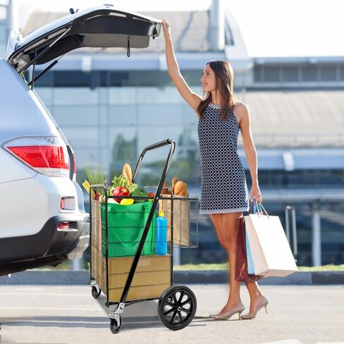 عربة تسوق قابلة للطي، عربة بقالة على عجلات قابلة للطي، عربات تسوق للبقالة، عربة تسوق قابلة للطي تحمل ما يصل إلى 70 لتر/كحد أقصى 110 رطل لعربات تخزين المطبخ وعربات المرافق in Kuwait