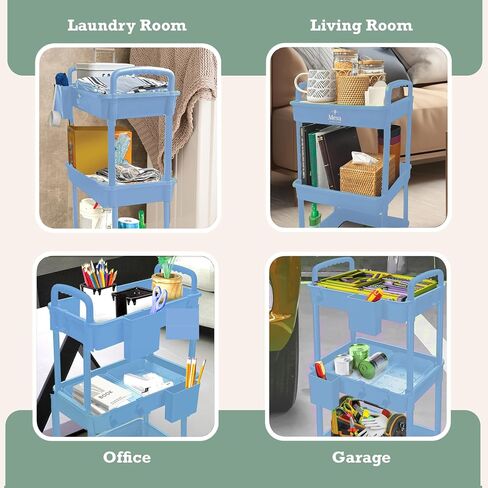 Inspired Living 5-Tier Plastic Rolling Utility Cart with Handle, Lockable Caster Wheels 2 Bins 3 Hanging Baskets & 4 Hooks, Multi-Functional Storage Trolley, for Kitchen, Living Room, Bathroom, White in Saudi Arabia