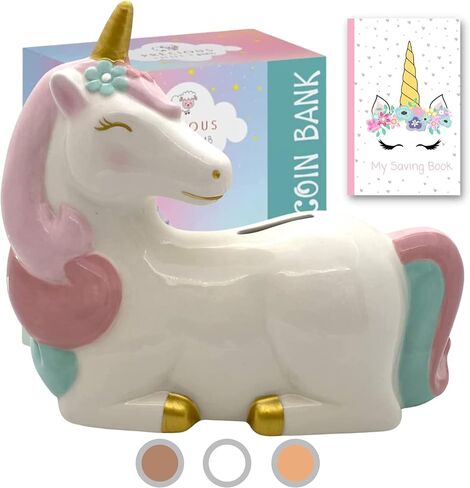 Unicorn Piggy Bank Girls | Ceramic Piggy Bank w/Rubber Stopper | Free Printable Saving Tracker | Girls Piggy Bank for Girls | Cute Piggy Bank Girls Birthday Gift | Kids Piggy Bank for Girls in Saudi Arabia