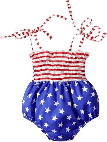 4th من يوليو طفلة الزي الوليد لطيف العلم الأمريكي رومبير أكمام قطعة واحدة ارتداءها الصيف الرضع الملابس in Kuwait