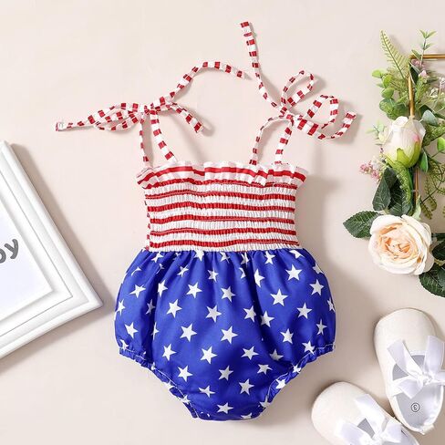 4th من يوليو طفلة الزي الوليد لطيف العلم الأمريكي رومبير أكمام قطعة واحدة ارتداءها الصيف الرضع الملابس in Kuwait