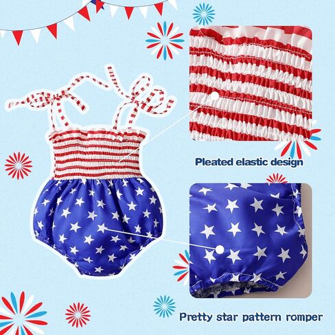 4th من يوليو طفلة الزي الوليد لطيف العلم الأمريكي رومبير أكمام قطعة واحدة ارتداءها الصيف الرضع الملابس in Kuwait
