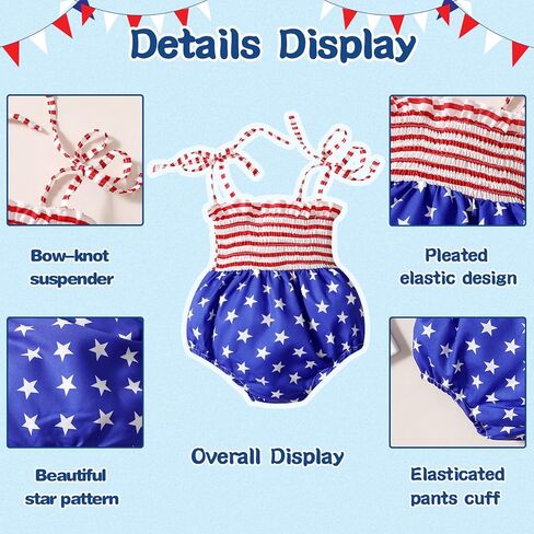 4th من يوليو طفلة الزي الوليد لطيف العلم الأمريكي رومبير أكمام قطعة واحدة ارتداءها الصيف الرضع الملابس in Kuwait