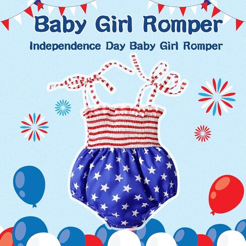 4th من يوليو طفلة الزي الوليد لطيف العلم الأمريكي رومبير أكمام قطعة واحدة ارتداءها الصيف الرضع الملابس in Kuwait