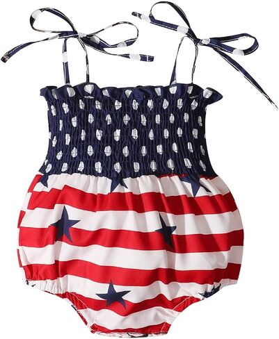 4th of July Baby Girl Outfit Newborn Cute American Flag Romper Sleeveless One-Pieces Bodysuit Summer Infant Clothes in Saudi Arabia