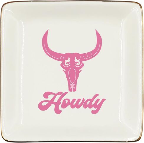 WODMIS Jewelry Tray, Ceramic, Black Howdy, 4x4x1 inches, Ring Storage, Western Cowgirls Theme, Multi-Purpose Use, Gift for Women in Saudi Arabia