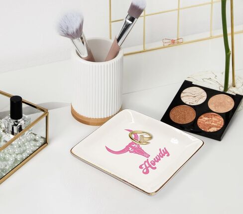WODMIS Jewelry Tray, Ceramic, Black Howdy, 4x4x1 inches, Ring Storage, Western Cowgirls Theme, Multi-Purpose Use, Gift for Women in Saudi Arabia
