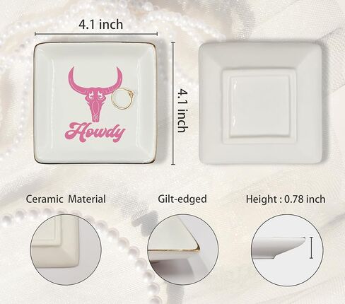 WODMIS Jewelry Tray, Ceramic, Black Howdy, 4x4x1 inches, Ring Storage, Western Cowgirls Theme, Multi-Purpose Use, Gift for Women in Saudi Arabia
