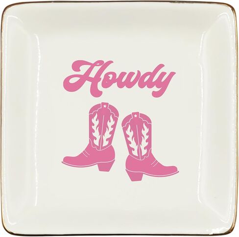 WODMIS Jewelry Tray, Ceramic, Black Howdy, 4x4x1 inches, Ring Storage, Western Cowgirls Theme, Multi-Purpose Use, Gift for Women in Saudi Arabia