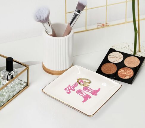 WODMIS Jewelry Tray, Ceramic, Black Howdy, 4x4x1 inches, Ring Storage, Western Cowgirls Theme, Multi-Purpose Use, Gift for Women in Saudi Arabia