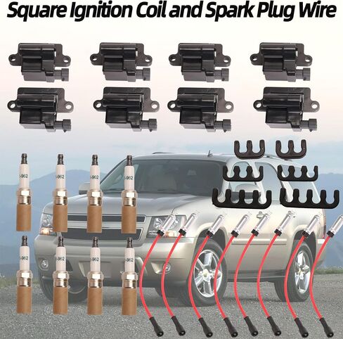 Square Ignition Coil and Spark Plug Wire Fit for Avalanche Fit for Silverado Fit for Cadillac Fit for Escalade Fit for GMC 4.8L 5.3L 6.0L 8.1L Replace# UF-271 41-962 M8-48322R in Saudi Arabia