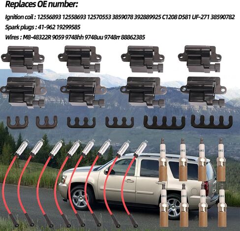 Square Ignition Coil and Spark Plug Wire Fit for Avalanche Fit for Silverado Fit for Cadillac Fit for Escalade Fit for GMC 4.8L 5.3L 6.0L 8.1L Replace# UF-271 41-962 M8-48322R in Saudi Arabia