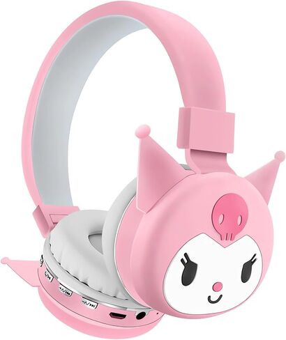 Cartoon Headset with Microphone Foldable Over-Ear Stereo Bluetooth Headset Suitable for Computers/Laptops/Tablets (Pink-Cat) in Kuwait