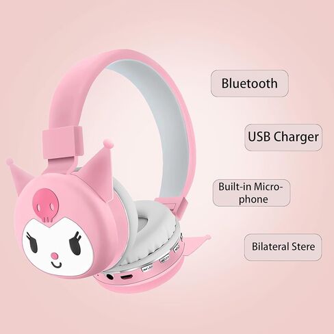 Cartoon Headset with Microphone Foldable Over-Ear Stereo Bluetooth Headset Suitable for Computers/Laptops/Tablets (Pink-Cat) in Kuwait