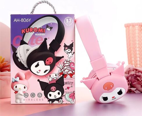 Cartoon Headset with Microphone Foldable Over-Ear Stereo Bluetooth Headset Suitable for Computers/Laptops/Tablets (Pink-Cat) in Kuwait