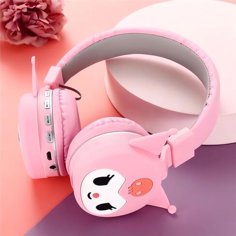 Cartoon Headset with Microphone Foldable Over-Ear Stereo Bluetooth Headset Suitable for Computers/Laptops/Tablets (Pink-Cat) in Kuwait