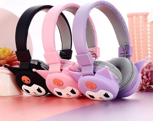 Cartoon Headset with Microphone Foldable Over-Ear Stereo Bluetooth Headset Suitable for Computers/Laptops/Tablets (Pink-Cat) in Kuwait