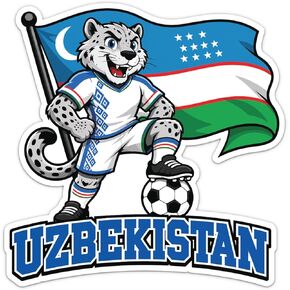Uzbekistan Flag Mascot National Team Soccer Football World Cup Sticker, Waterproof Car Bumper Vinyl Decal, 5 Inch in Kuwait