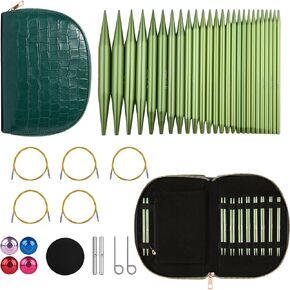 LYMIGER 13 Pairs Interchangeable Circular Knitting Needles Set, 4-inch Knitting Needles Set Aluminum 3-10mm with 20cm, 40cm, 60cm, 80cm, 100cm Cables, Knitting Accessories and Case, Green in Saudi Arabia